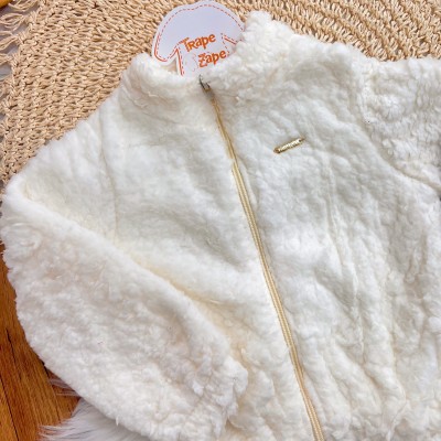  Conj. Jaqueta de Pelinho e Calça Legging Flores - Off White e Ferrugem